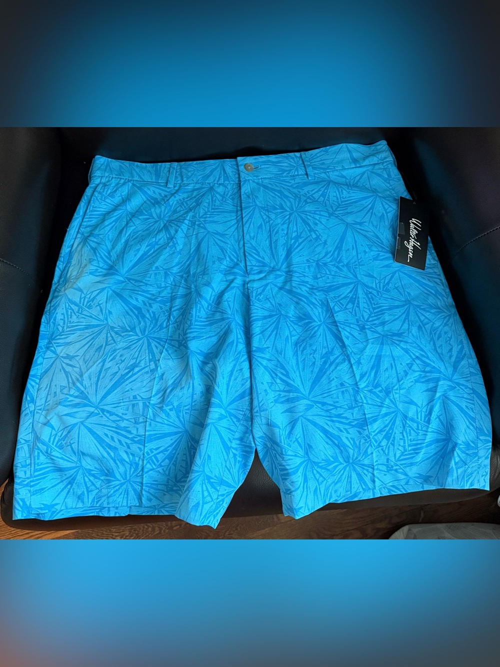NWT Walter Hagen Perfect 11 Golf Shorts 10” Sz 40 Agave Print Blue Flat Front